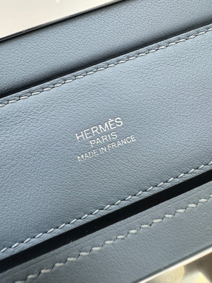 HERMES Mini 2424 亞麻藍銀扣 Evercolor Blue Lin PHW