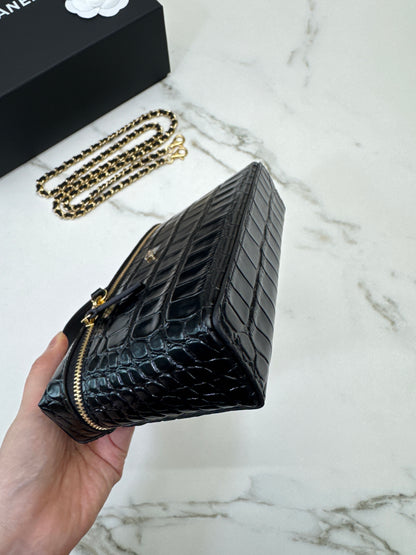 CHANEL 26A 鱷魚壓紋LP盒子 黑色￼