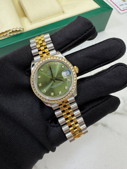 ROLEX Date Just 31mm 橄欖綠鑽圈鑽盤 真鑽版