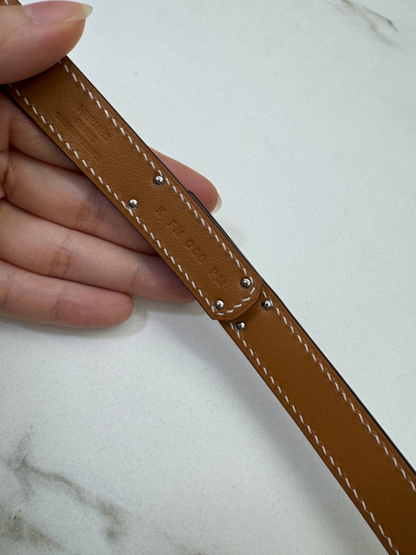 HERMES Kelly Belt 大象灰銀扣（手縫蠟線）