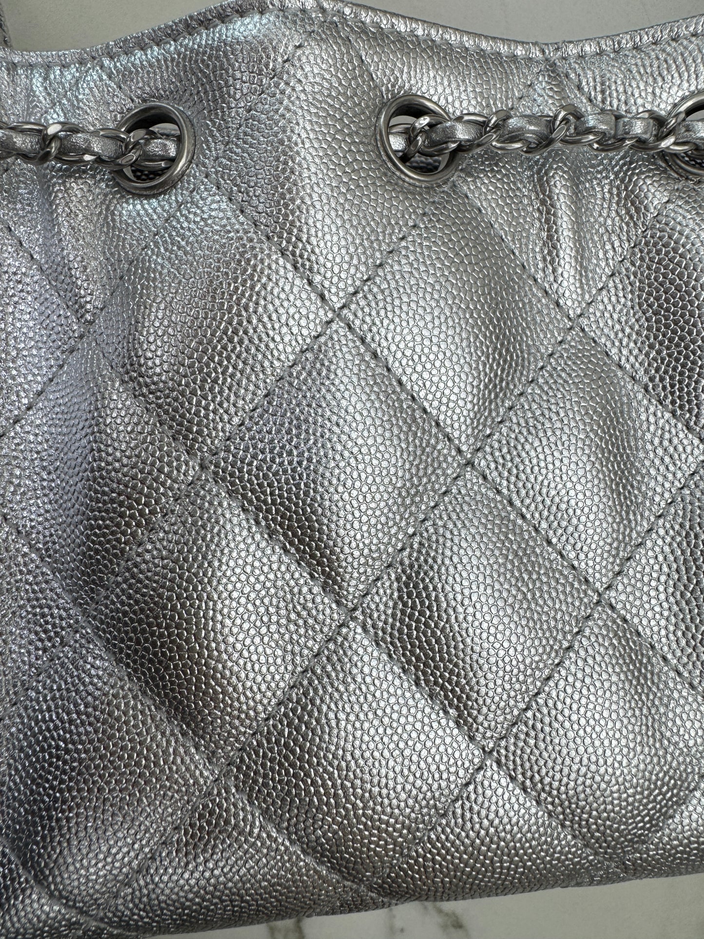 CHANEL Mini 25 Bag 銀色荔枝皮銀扣 Silver Caviar Calfskin PHW