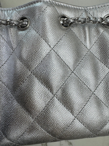 CHANEL Mini 25 Bag 銀色荔枝皮銀扣 Silver Caviar Calfskin PHW