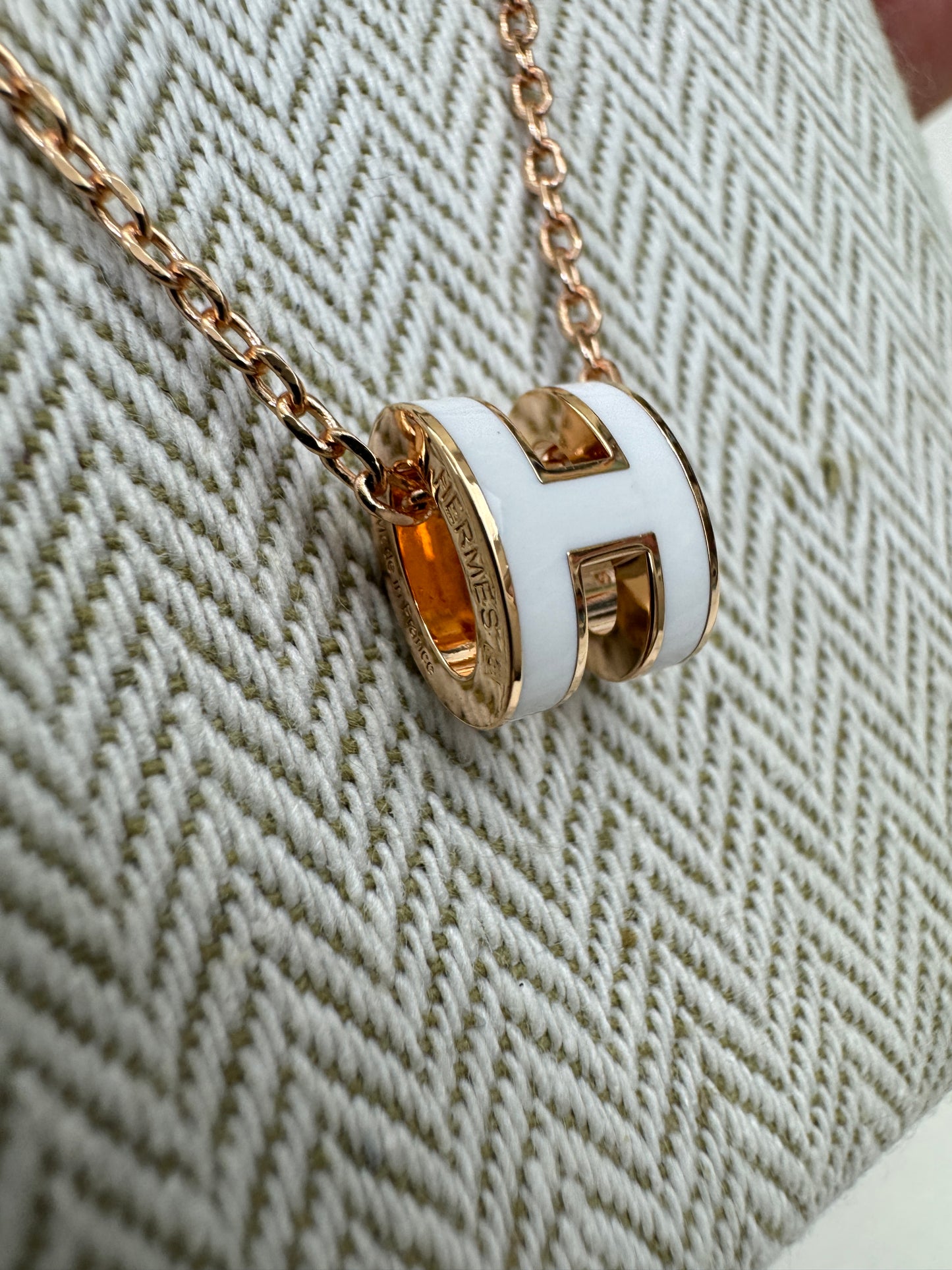 HERMES Mini Pop H 白色玫瑰金項鏈