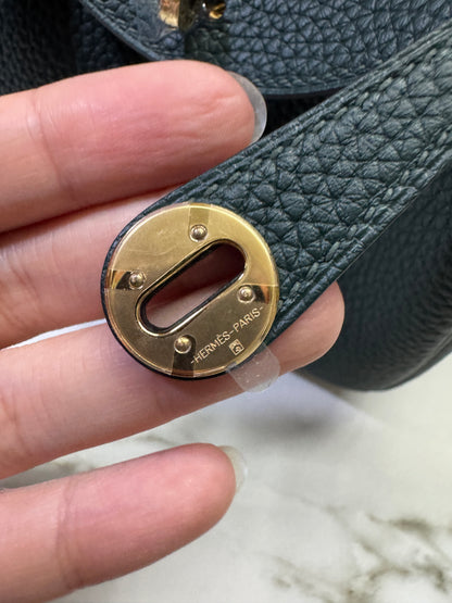 HERMES Mini Lindy II 深綠色 金扣 67 Vert Fonce TC GHW
