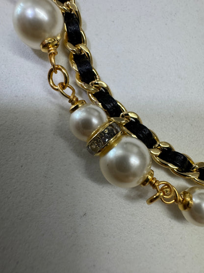 CHANEL 24K 珍珠拼穿皮鏈雙層Choker