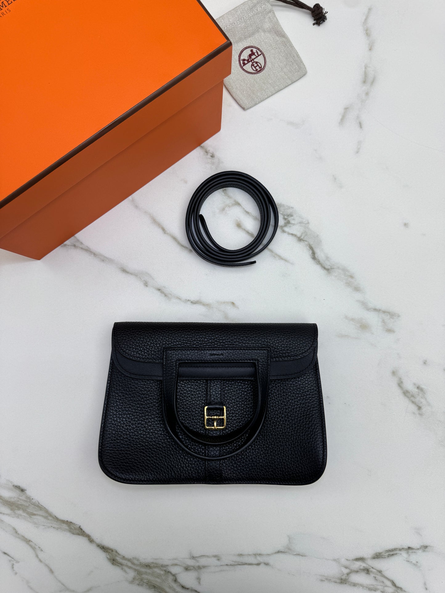 HERMES Halzan 25 黑金 Noir TC GHW