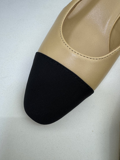 CHANEL Slingback 6.5cm 杏拼黑