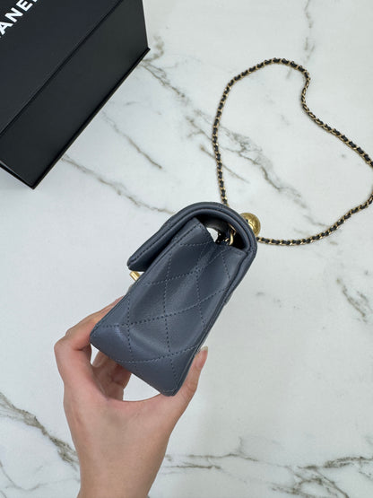 CHANEL 金球 Mini CF20 石墨灰 深灰羊皮