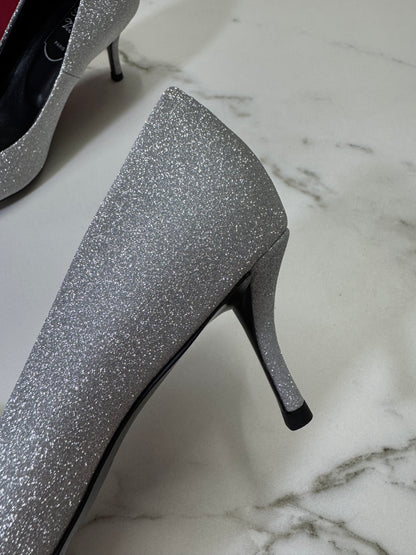 RV 銀色細閃 鑽扣高跟鞋 6cm