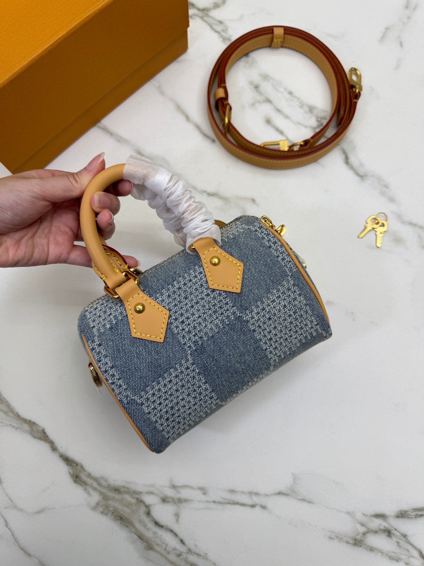 LV Nano Speedy 棋盤格牛仔