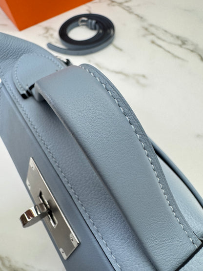 HERMES Mini 2424 亞麻藍銀扣 Evercolor Blue Lin PHW