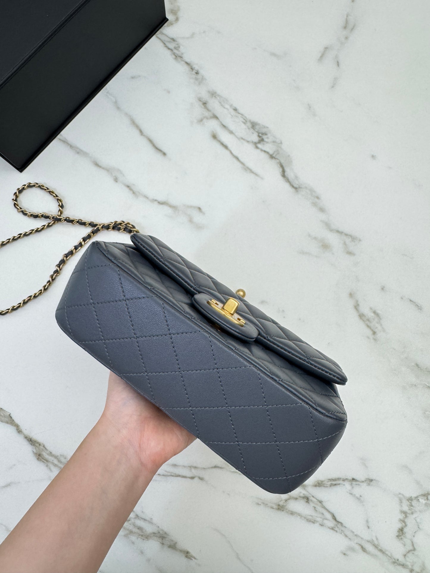 CHANEL 金球 Mini CF20 石墨灰 深灰羊皮