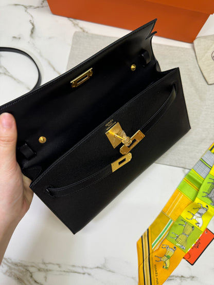 HERMES Kelly Elan 黑金 山羊皮 Mysore