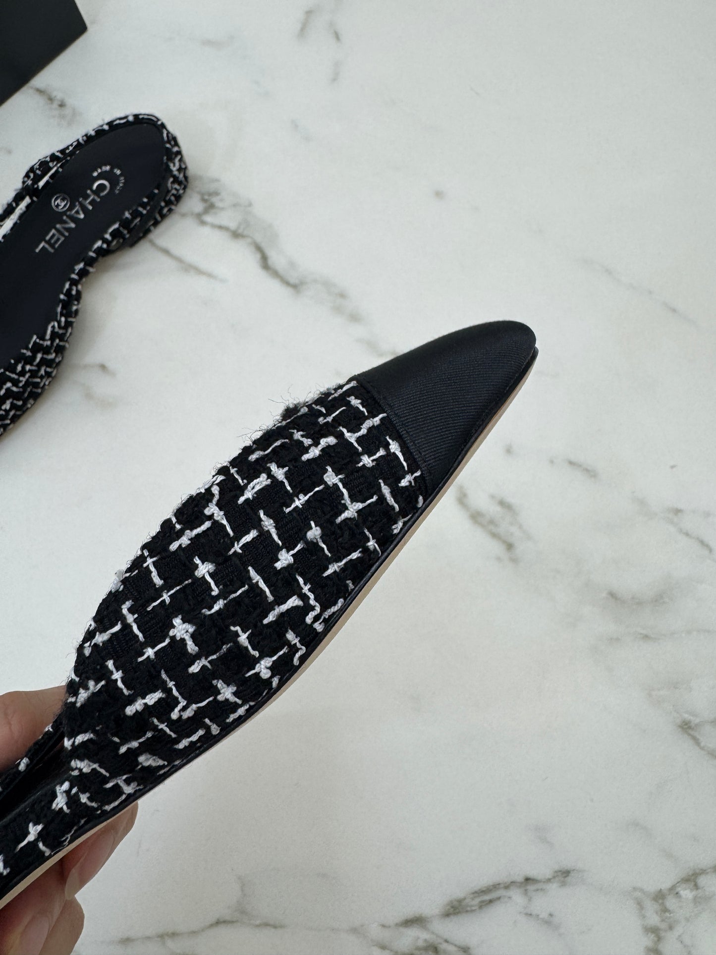 CHANEL Slingback Tweed 黑白粗花呢