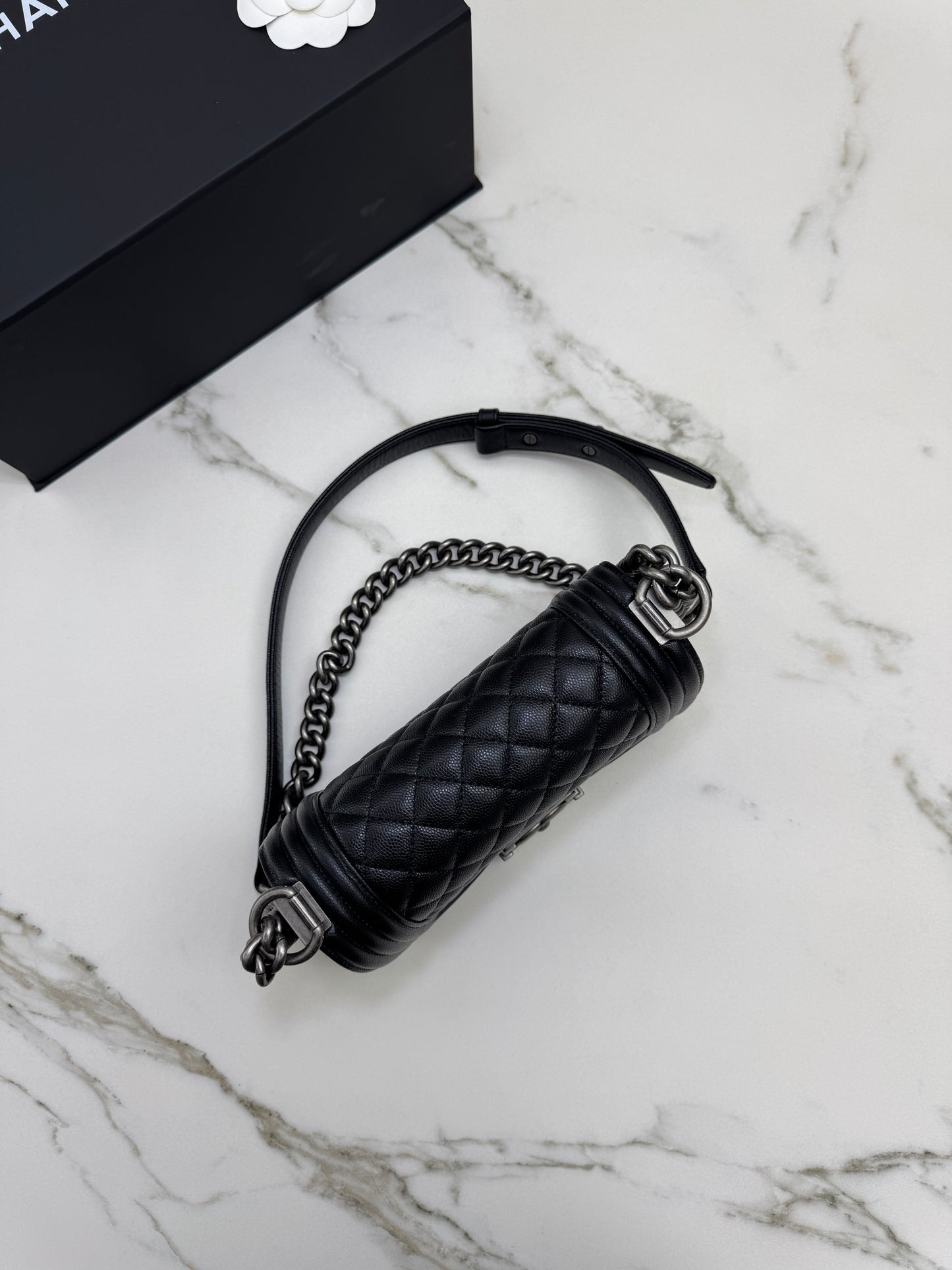 CHANEL Leboy 20cm 黑銀荔枝牛皮