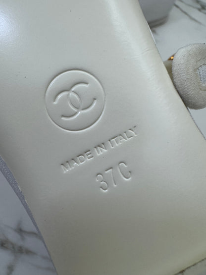 CHANEL 24S Mary Jane 芭蕾舞鞋 白色娟布