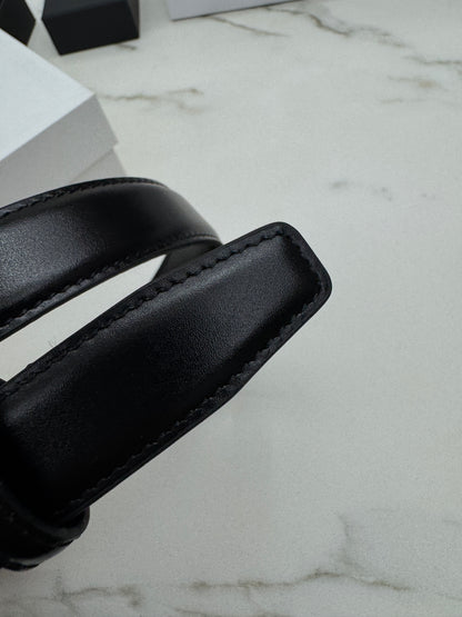 CELINE 凱旋門皮帶黑銀 2.5cm