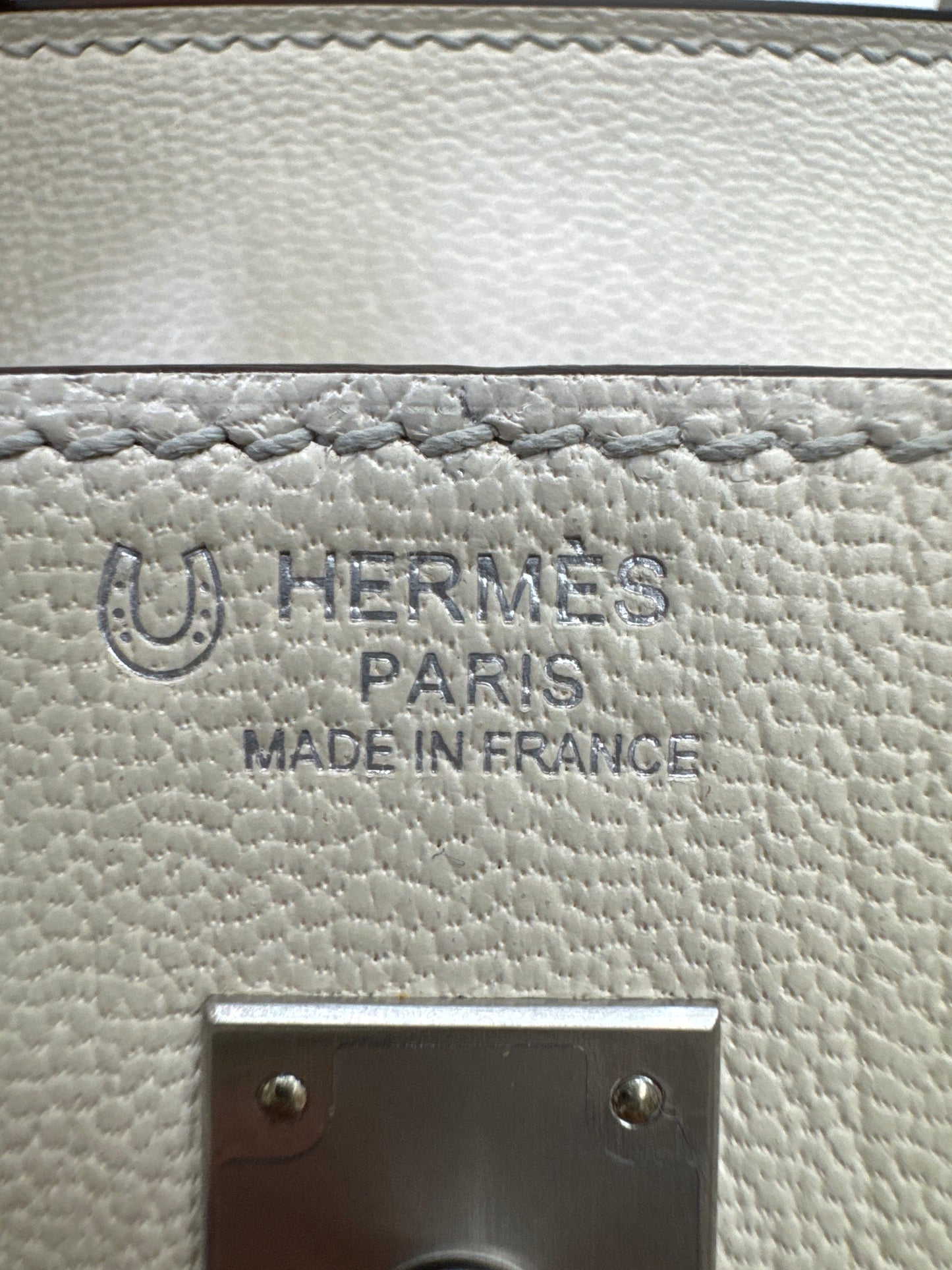 HERMES Birkin 25 SO 奶昔白拼珍珠灰 山羊皮 拉絲銀扣