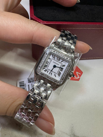 CARTIER 獵豹中號 天然真鑽 銀色