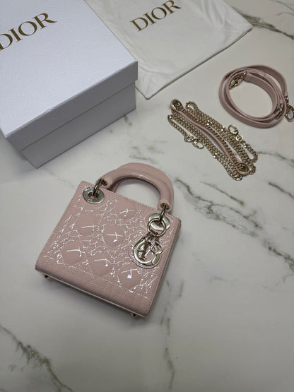 DIOR Lady Mini 三格 漆皮 淡粉 light Pink