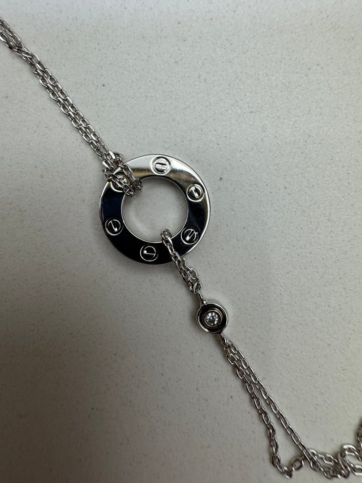 CARTIER Love 雙層小圓餅項鏈 白金色