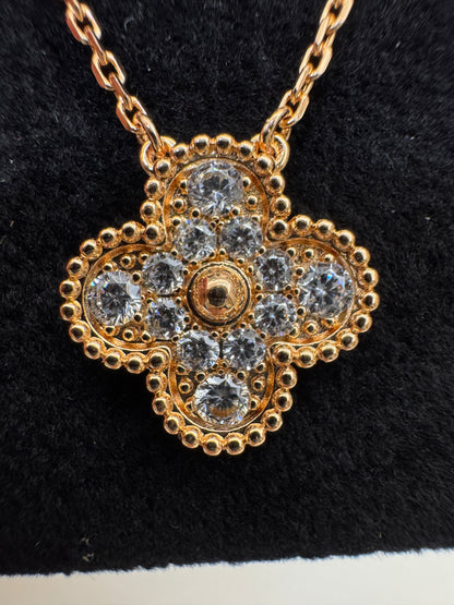 VCA Vintage Alhambra Necklace 滿鑽玫瑰金項鏈