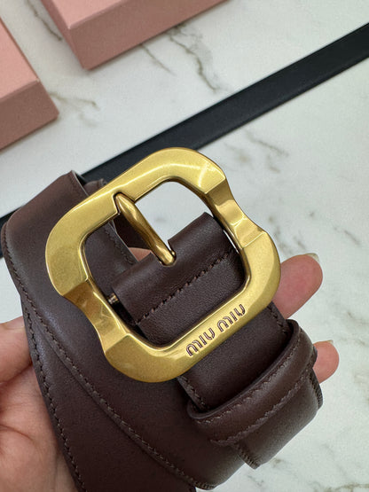 MIU MIU Belt 皮帶 石楠木色金扣
