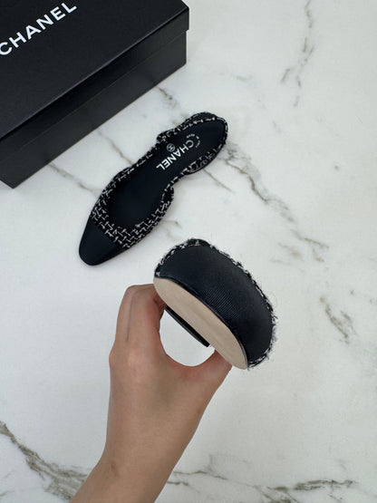 CHANEL Slingback Tweed 黑白粗花呢