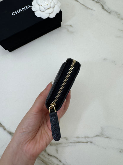 CHANEL 黑金牛拉鏈零錢包 Coin Purse