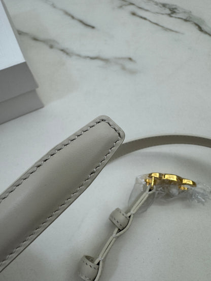CELINE 凱旋門皮帶 白色 1.8cm
