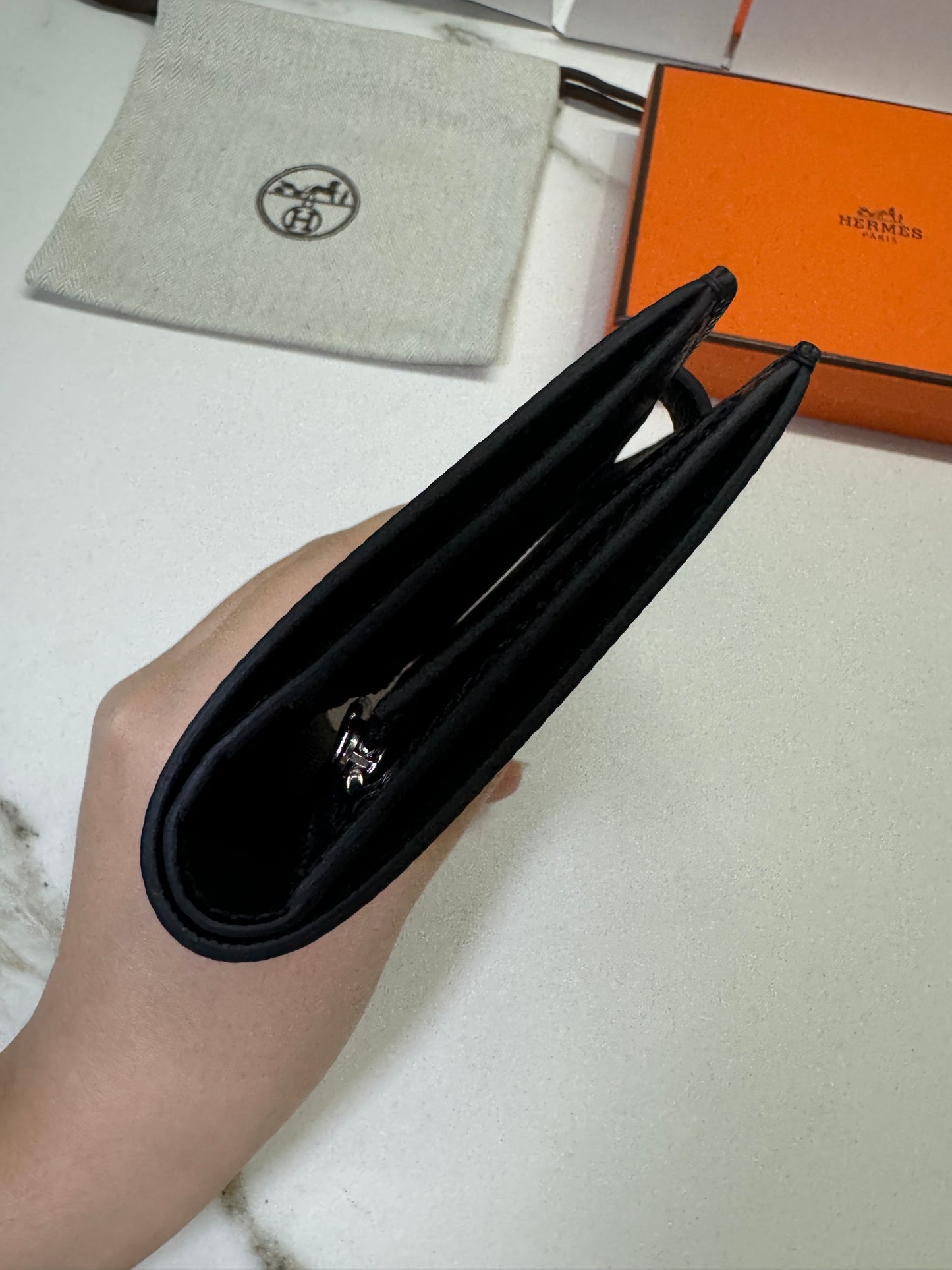 HERMES Bearn Compact Wallet 黑銀 短款 Epsom PHW