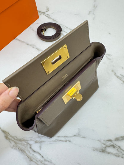 HERMES Mini 2424 大象灰金扣 Evercolor Etoupe GHW