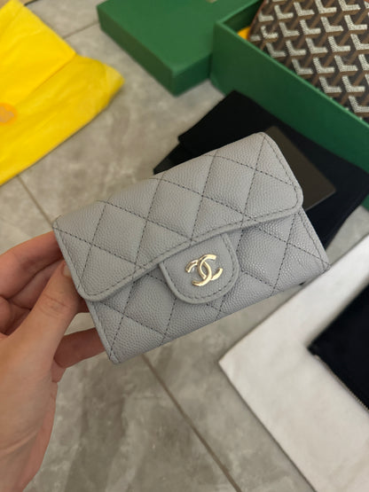 CHANEL 經典CF卡包 淺灰 牛皮