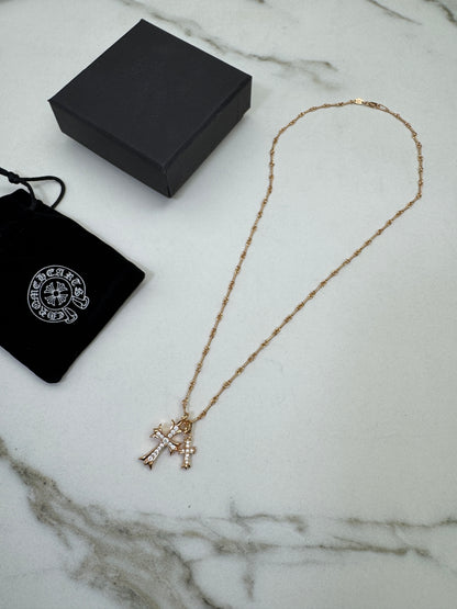 CHROME HEARTS 十字架 玫瑰金項鏈