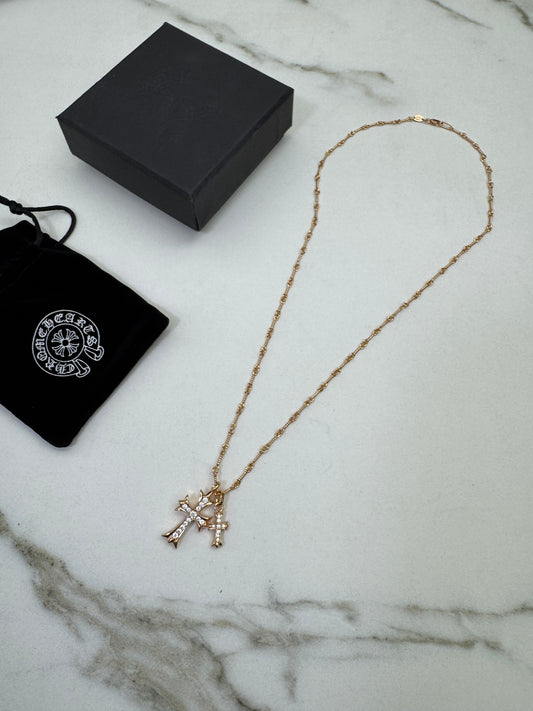 CHROME HEARTS 十字架 玫瑰金項鏈