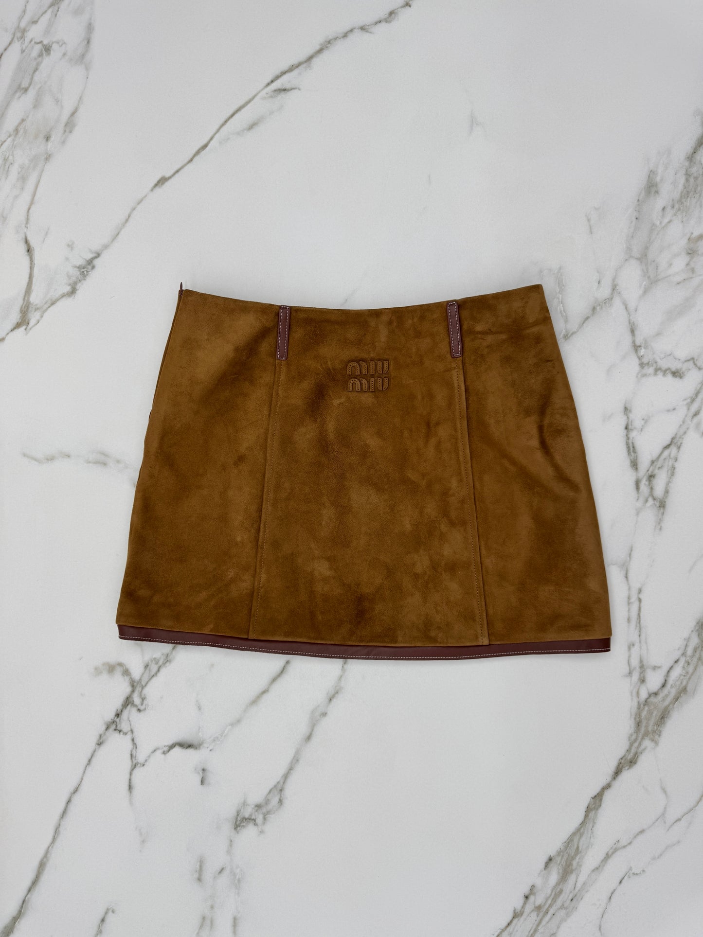 MIU MIU 麂皮拼皮邊短裙