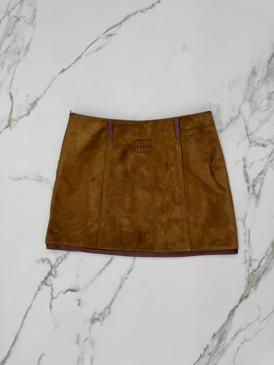 MIU MIU 麂皮拼皮邊短裙