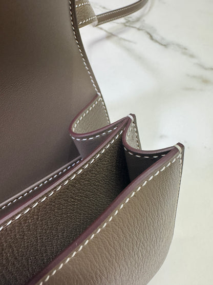 HERMES Mini Constance 大象灰山羊皮 金扣 Etoupe GHW