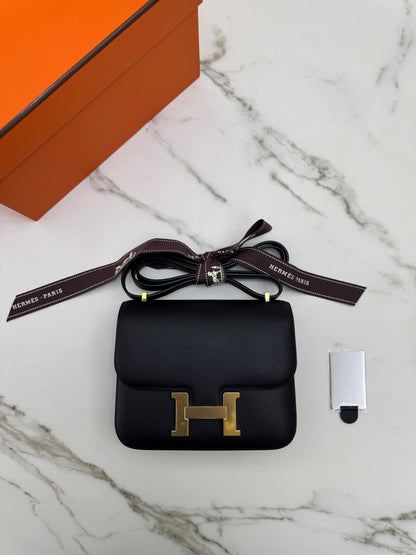 HERMES Mini Constance 黑金 Epsom Noir GHW 新鏡子版