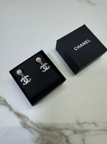 CHANEL 24K金銀雙色珍珠耳環