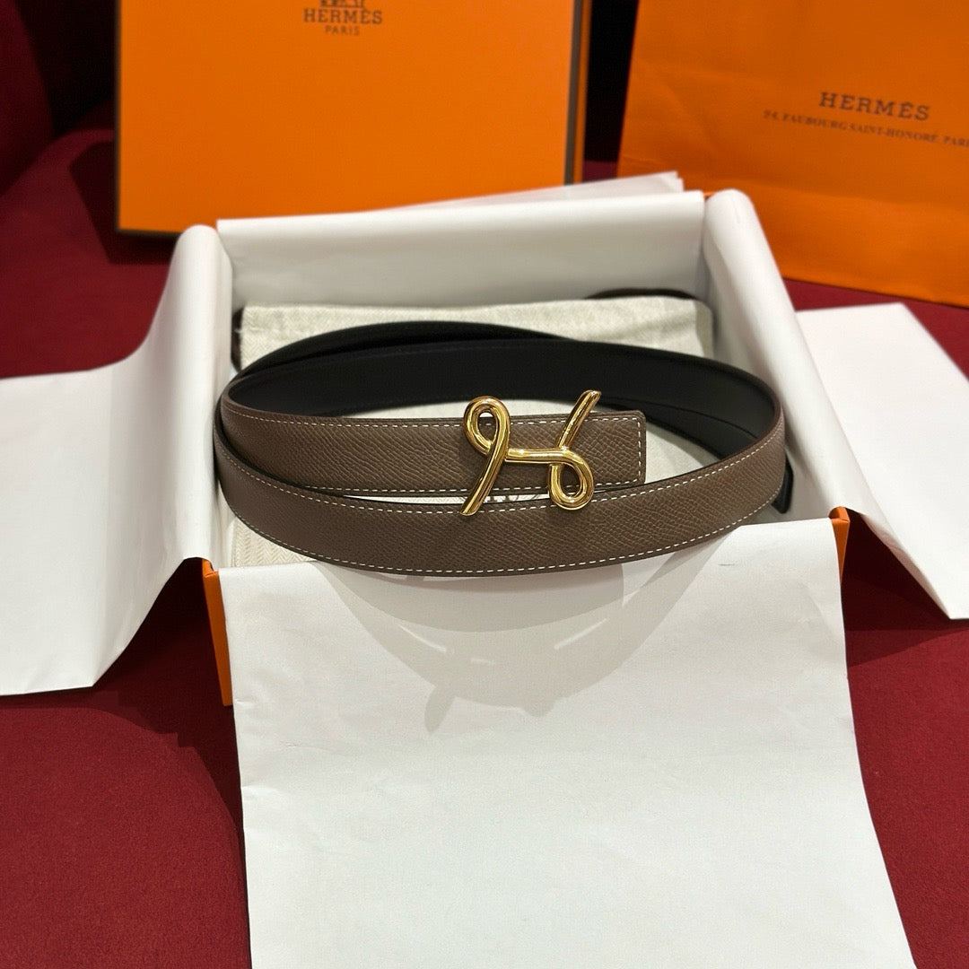 HERMES Cursives 雙面皮帶 黑/大象灰 24mm