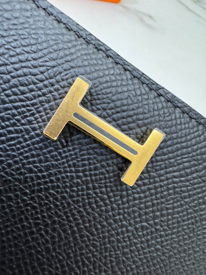 HERMES Bearn Compact Wallet 黑金 Epsom