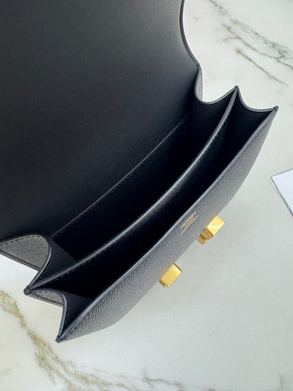 HERMES Mini Constance 黑金 Epsom Noir GHW 新鏡子版