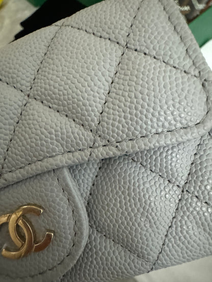 CHANEL 經典CF卡包 淺灰 牛皮