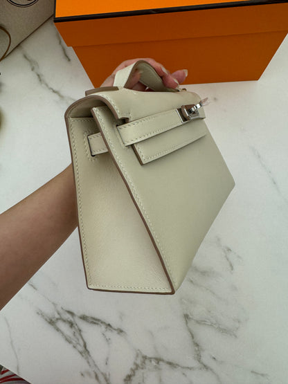 HERMES Mini Kelly I 奶昔白銀扣 Kelly 一代 Kelly Pochette