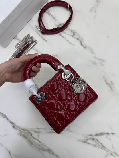 DIOR Mini Lady Dior 漆皮Cherry Red Shinny Calfskin