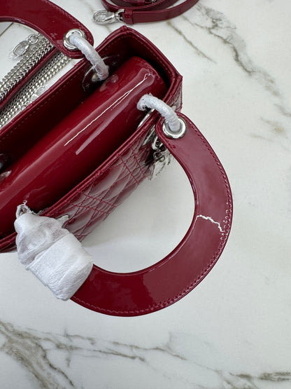 DIOR Mini Lady Dior 漆皮Cherry Red Shinny Calfskin