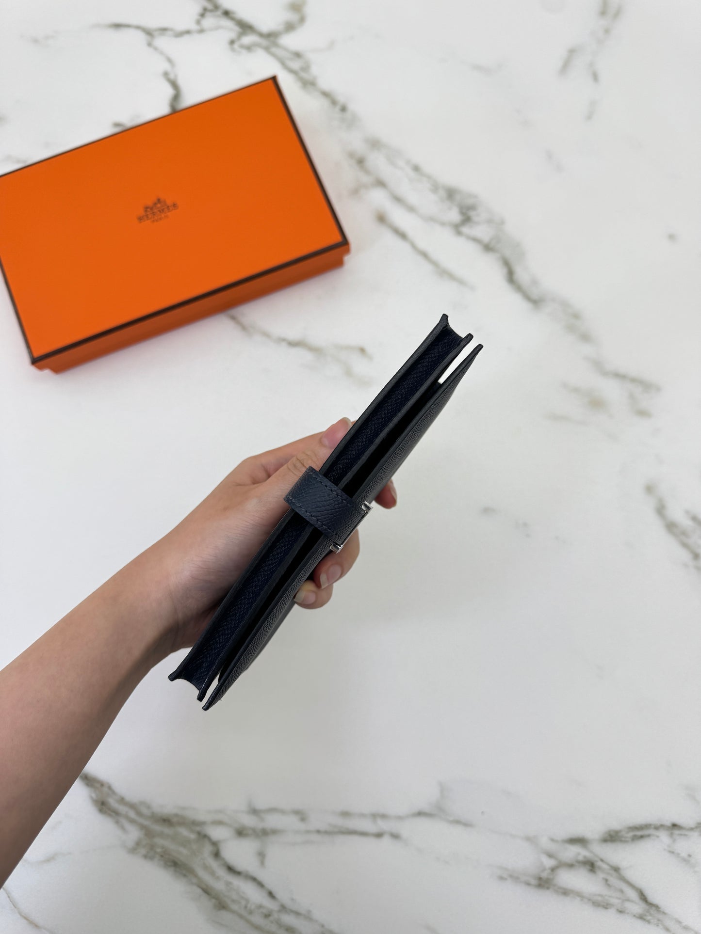 HERMES Bearn Wallet 午夜藍銀扣 Epsom Bleu Nuit PHW