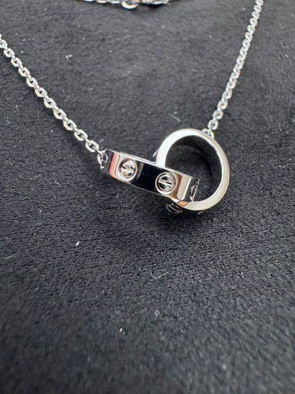 CARTIER Love雙環項鏈 白金色