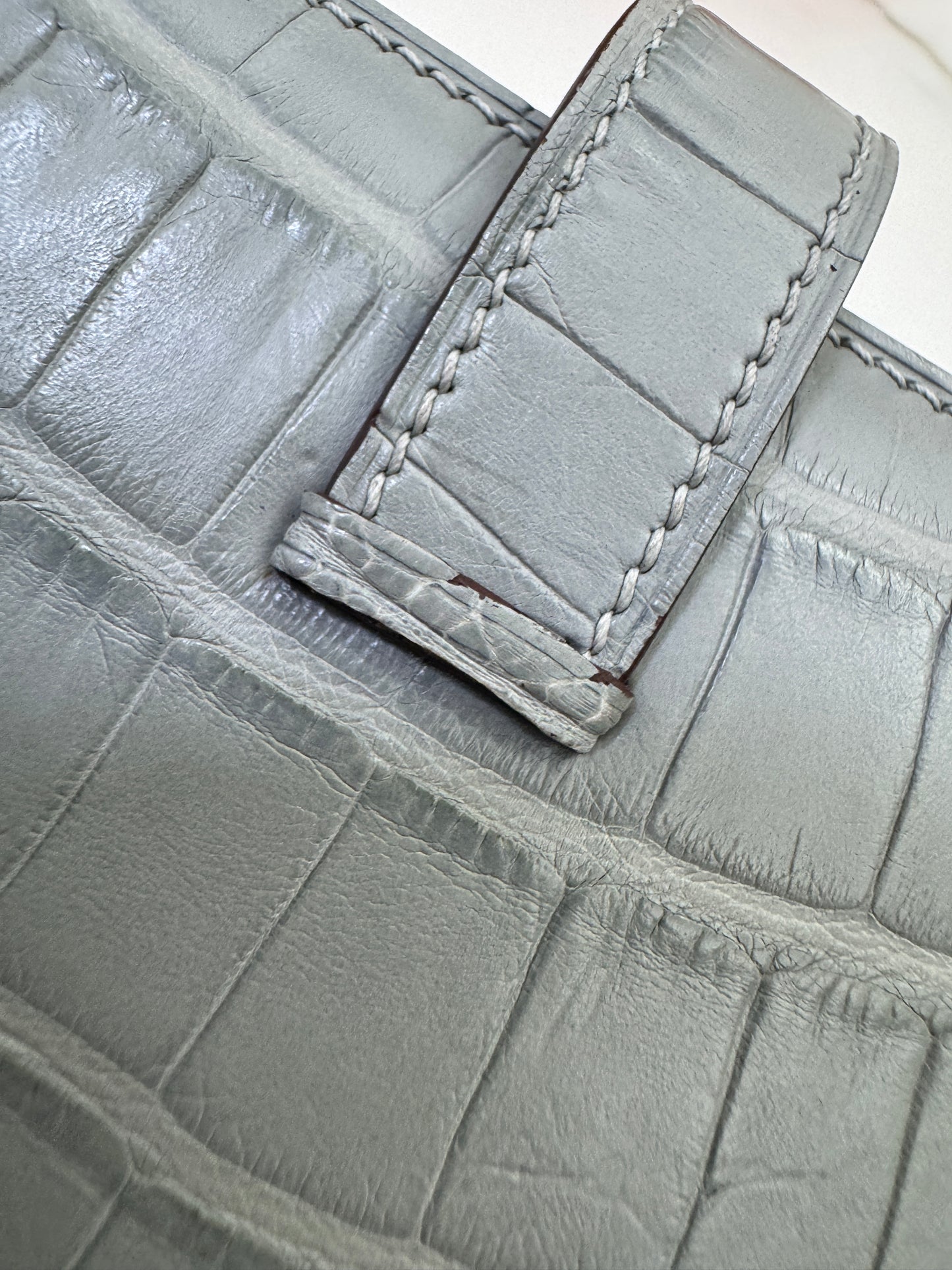 HERMES Bearn Compact Wallet 鱷魚皮珍珠灰金扣 Gris Perle Crocodile GHW